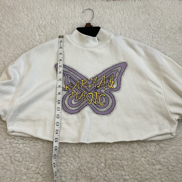 H&M Karma & Magic White Long Sleeve Crop Top Butterfly Small - Picture 4 of 7
